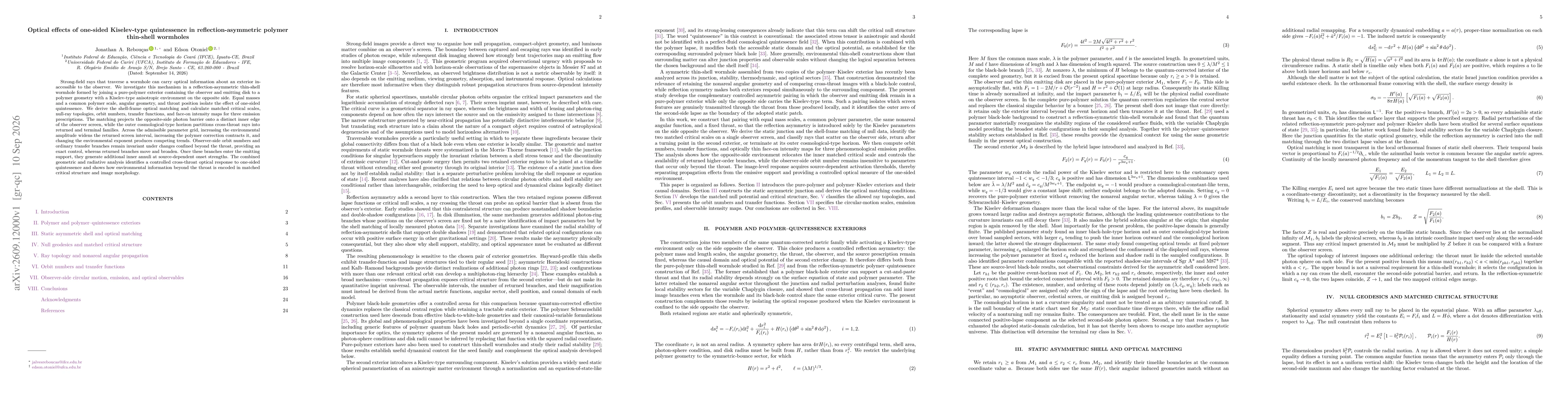 Thumbnail for Optical effects of one-sided Kiselev-type quintessence in reflection-asymmetric polymer thin-shell wormholes