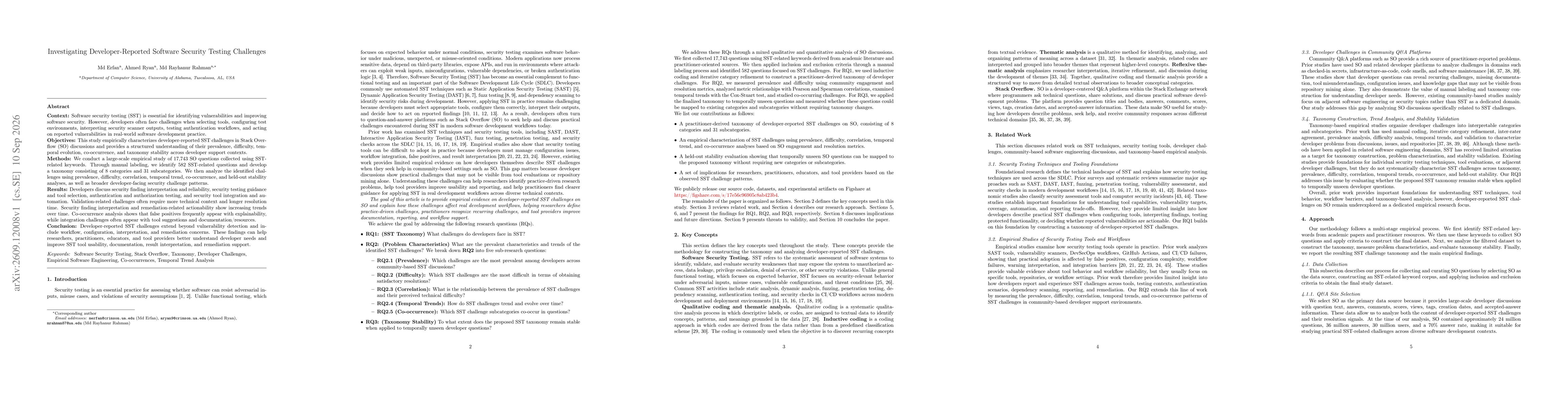 Thumbnail for Investigating Developer-Reported Software Security Testing Challenges