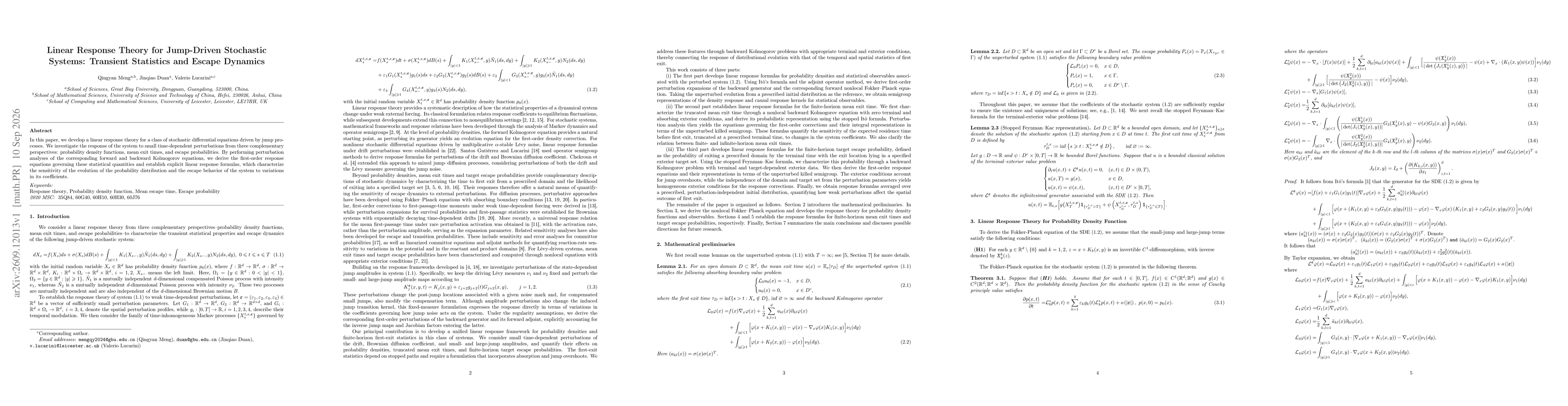 Thumbnail for Linear Response Theory for Jump-Driven Stochastic Systems: Transient Statistics and Escape Dynamics