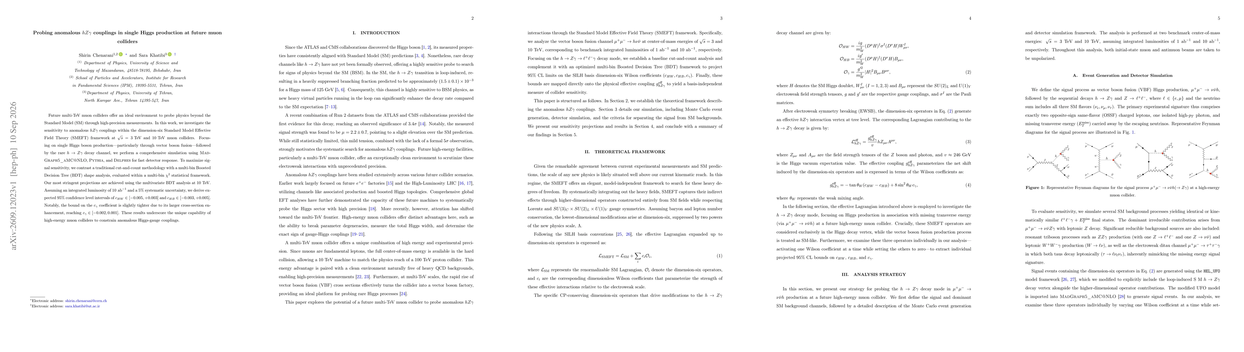Thumbnail for Probing anomalous $hZγ$ couplings in single Higgs production at future muon colliders