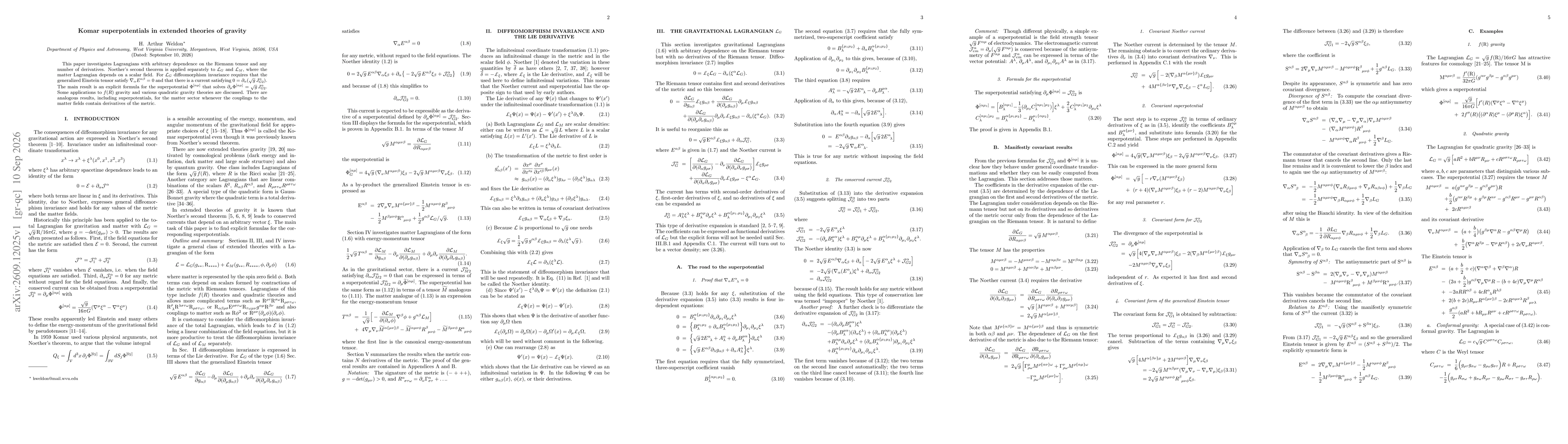 Thumbnail for Komar superpotentials in extended theories of gravity