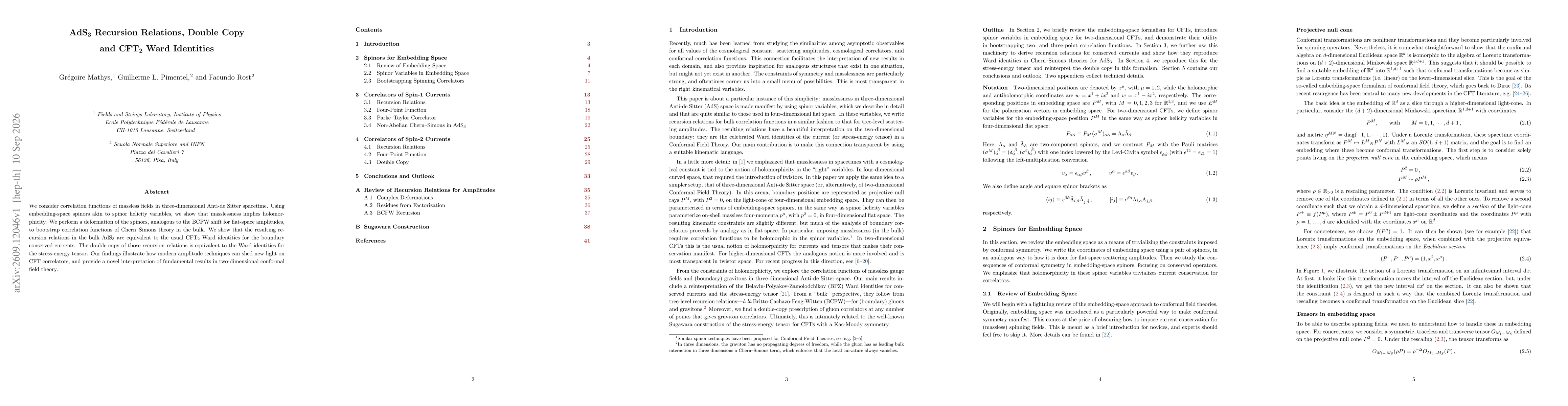 Thumbnail for $\boldsymbol{{\rm AdS}_3}$ Recursion Relations, Double Copy and $\boldsymbol{{\rm CFT}_2}$ Ward Identities