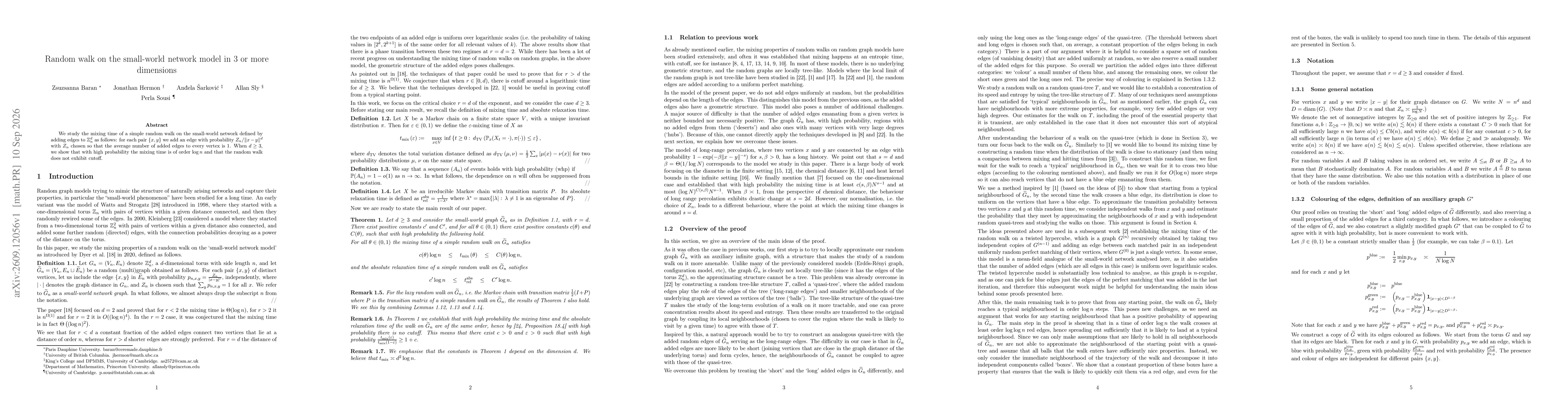 Thumbnail for Random walk on the small-world network model in 3 or more dimensions
