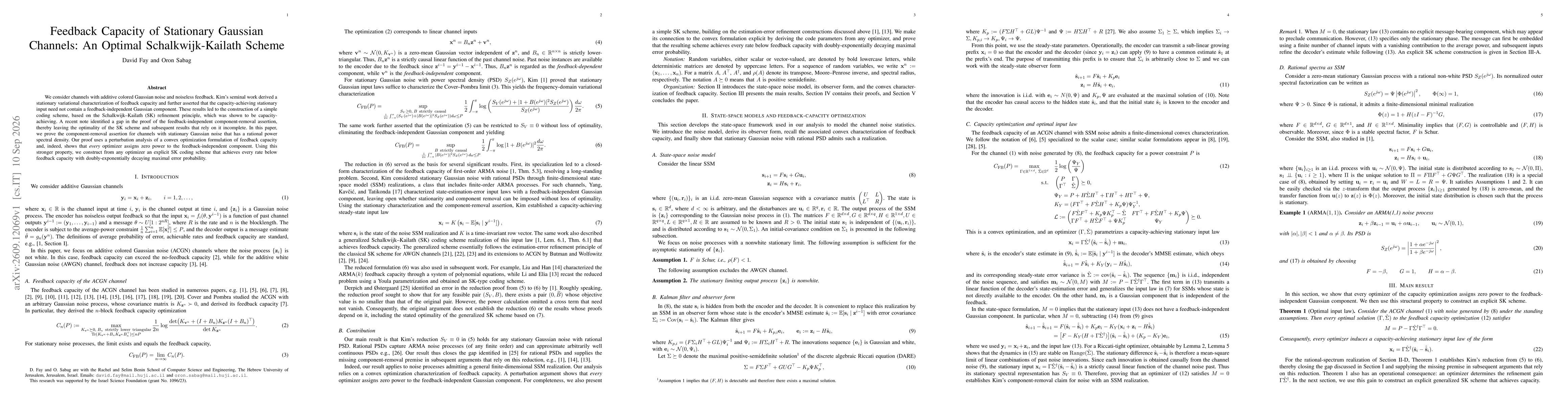 Thumbnail for Feedback Capacity of Stationary Gaussian Channels: An Optimal Schalkwijk-Kailath Scheme