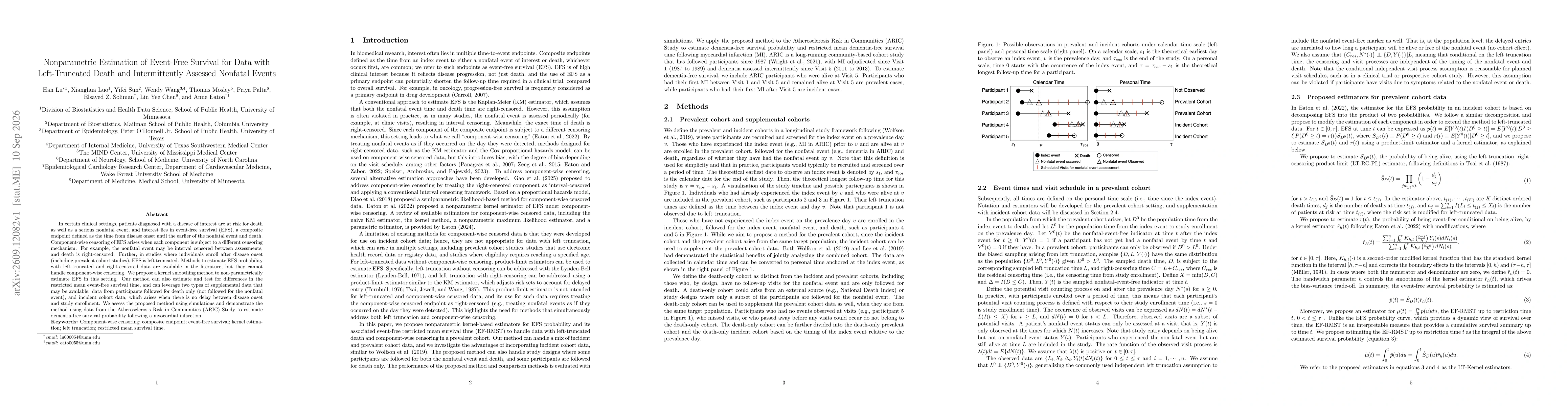Thumbnail for Nonparametric Estimation of Event-Free Survival for Data with Left-Truncated Death and Intermittently Assessed Nonfatal Events