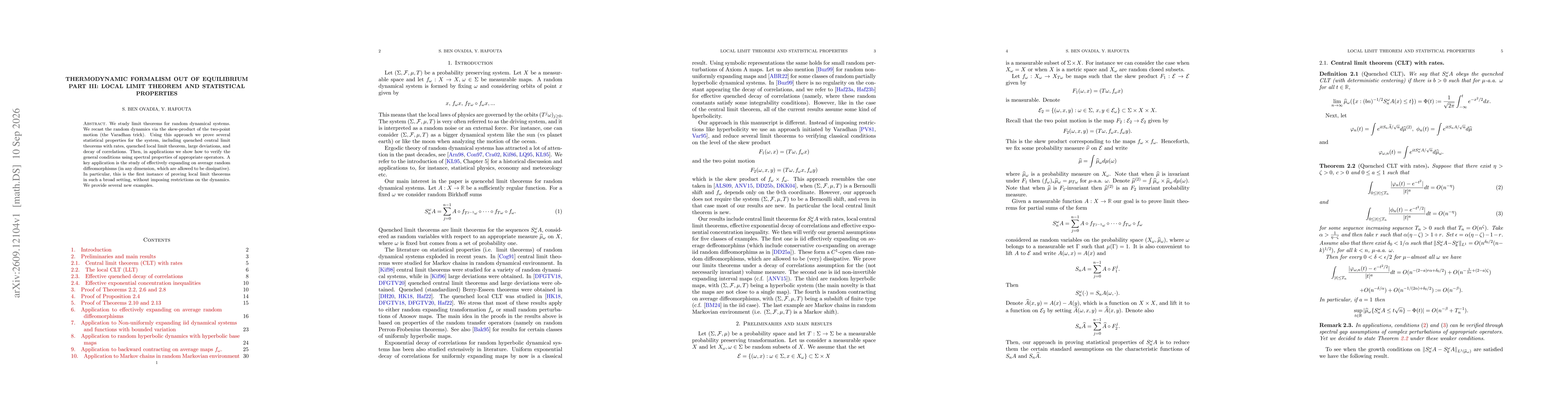 Thumbnail for Thermodynamic Formalism Out of Equilibrium Part III: Local Limit Theorem and Statistical Properties
