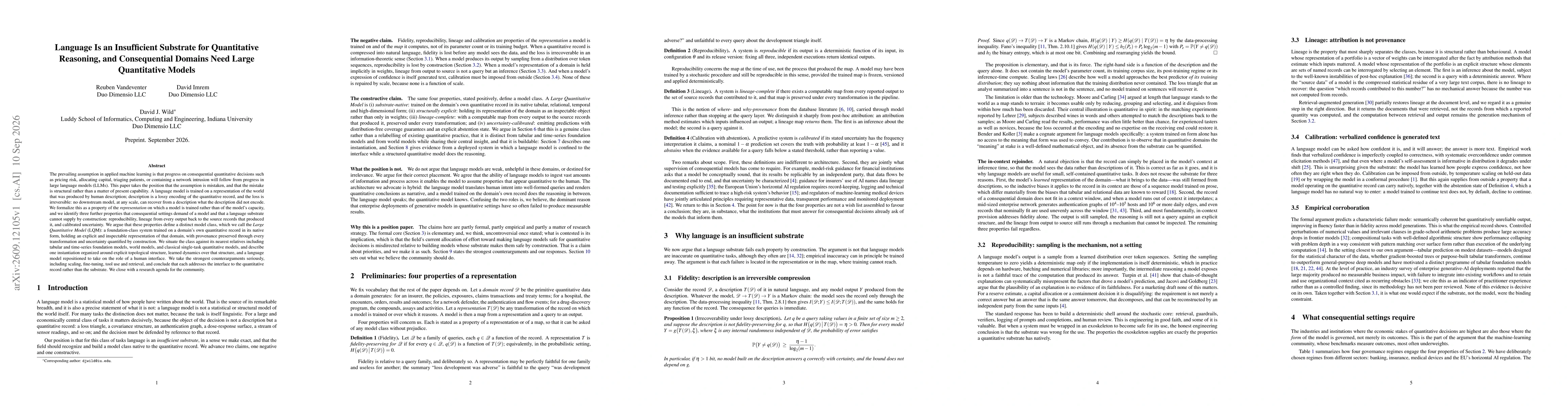 Thumbnail for Language Is an Insufficient Substrate for Quantitative Reasoning, and Consequential Domains Need Large Quantitative Models
