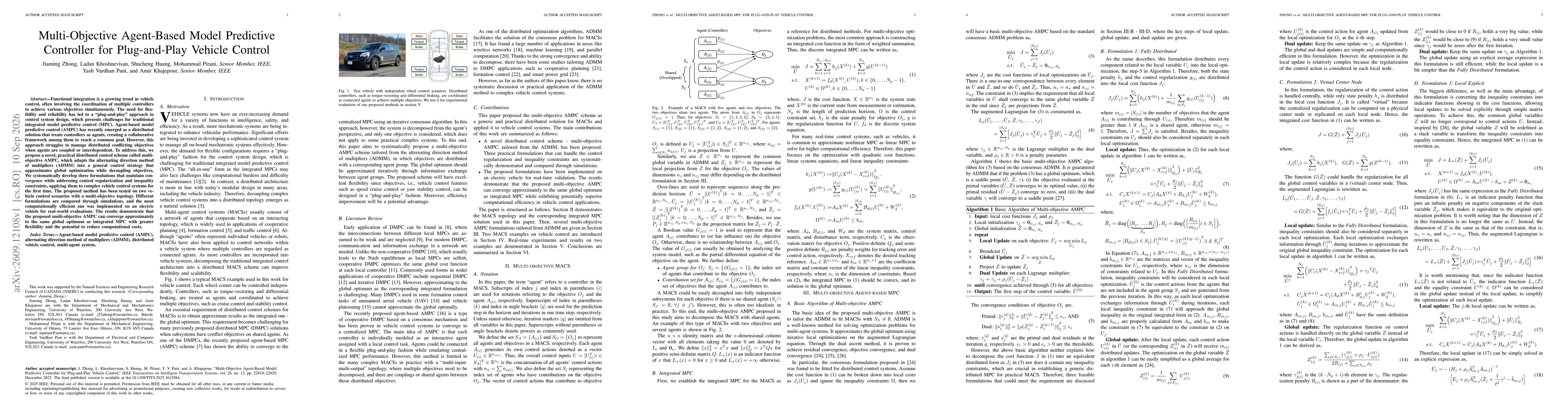 Thumbnail for Multi-Objective Agent-Based Model Predictive Controller for Plug-and-Play Vehicle Control