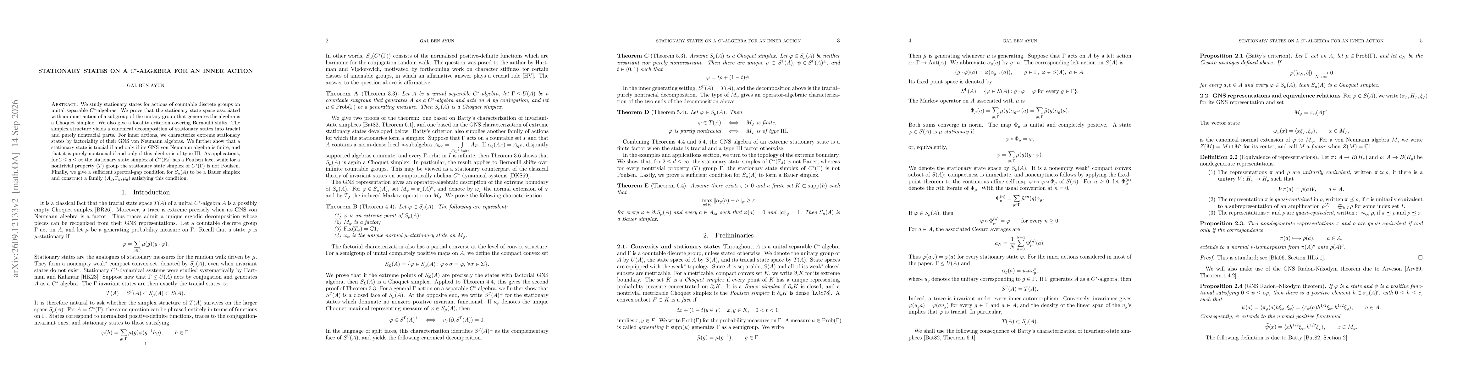 Thumbnail for Stationary states on a $C^*$-algebra for an inner action