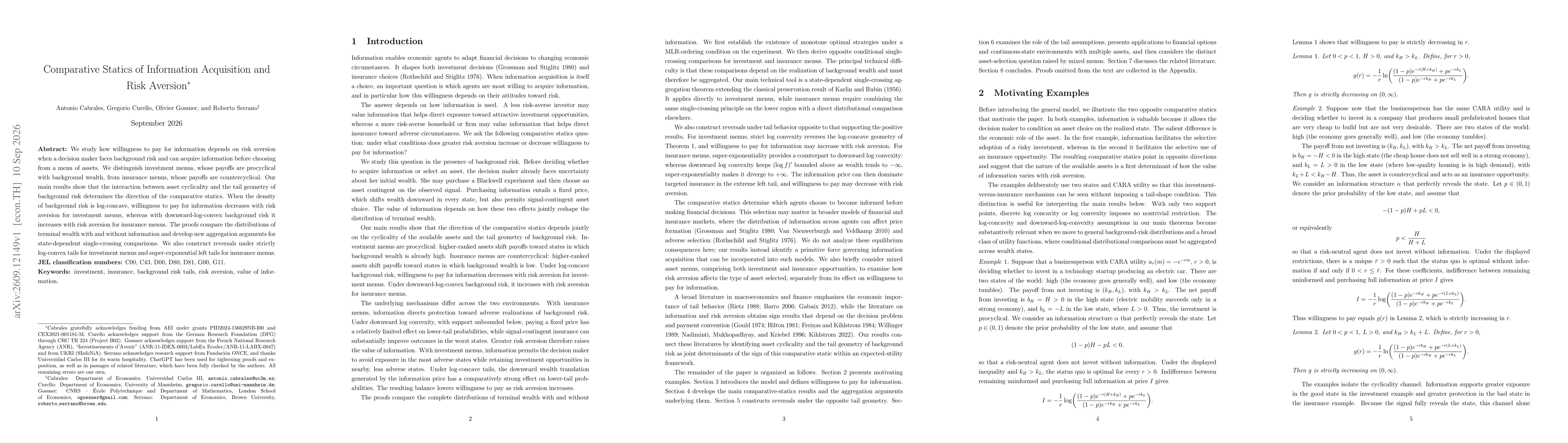 Thumbnail for Comparative Statics of Information Acquisition and Risk Aversion