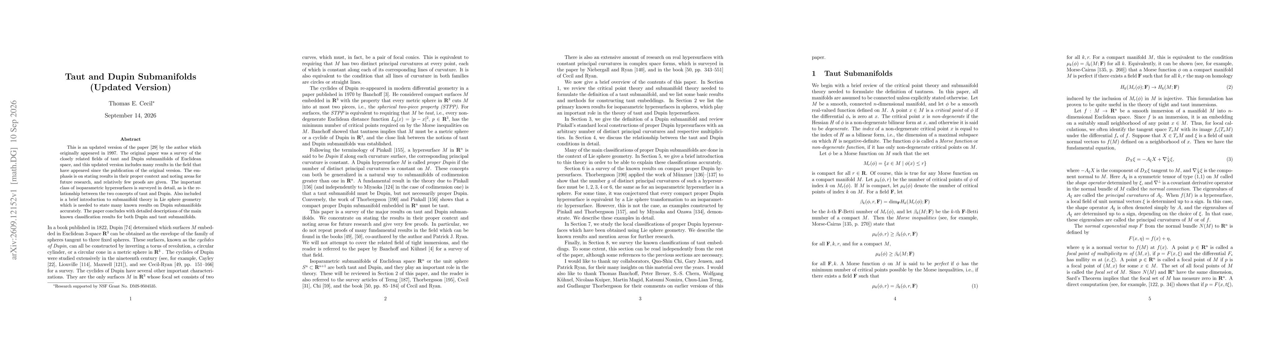 Thumbnail for Taut and Dupin Submanifolds (Updated Version)
