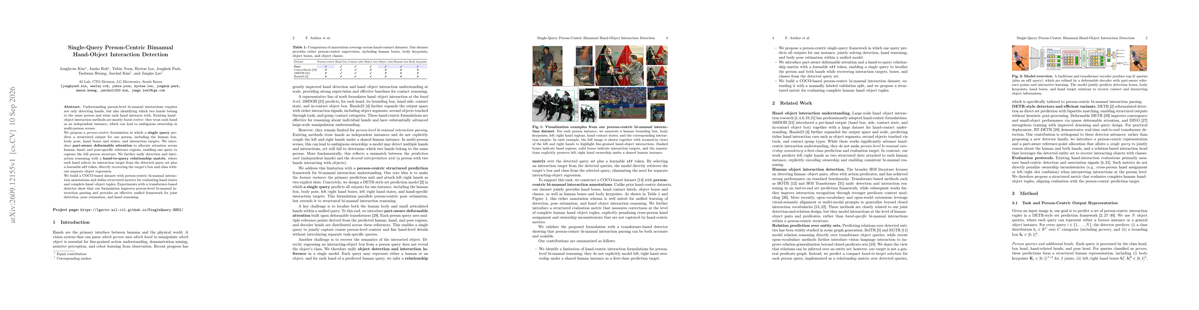 Thumbnail for Single-Query Person-Centric Bimanual Hand-Object Interaction Detection