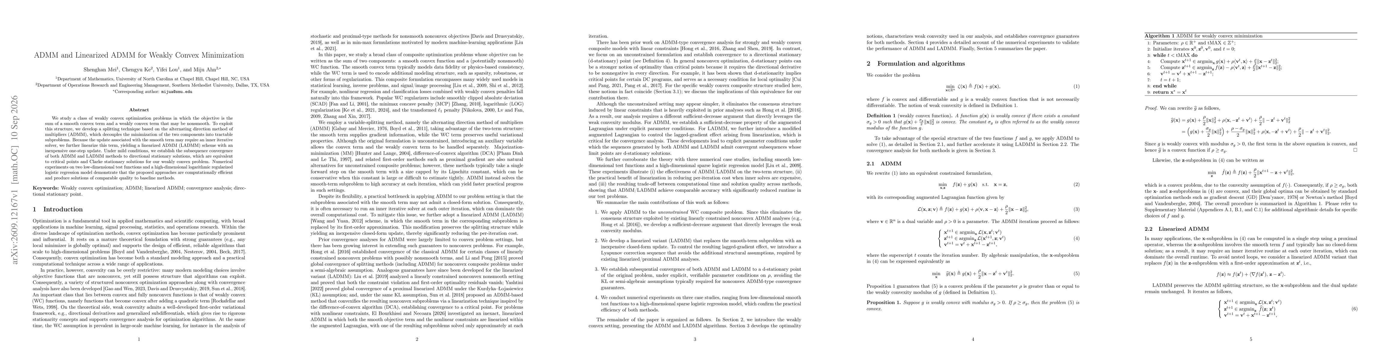 Thumbnail for ADMM and Linearized ADMM for Weakly Convex Minimization
