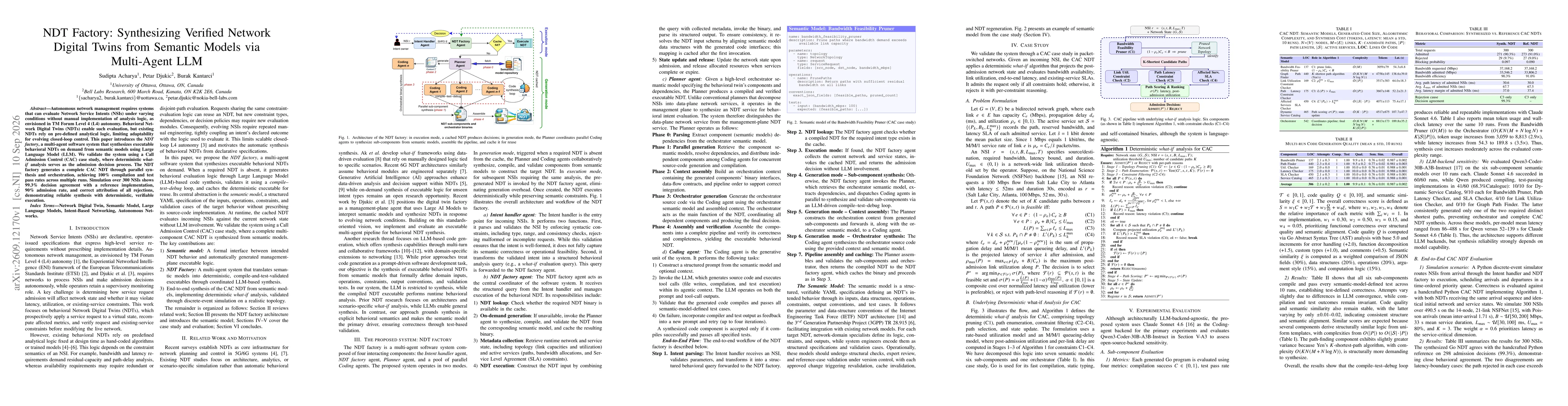 Thumbnail for NDT Factory: Synthesizing Verified Network Digital Twins from Semantic Models via Multi-Agent LLM