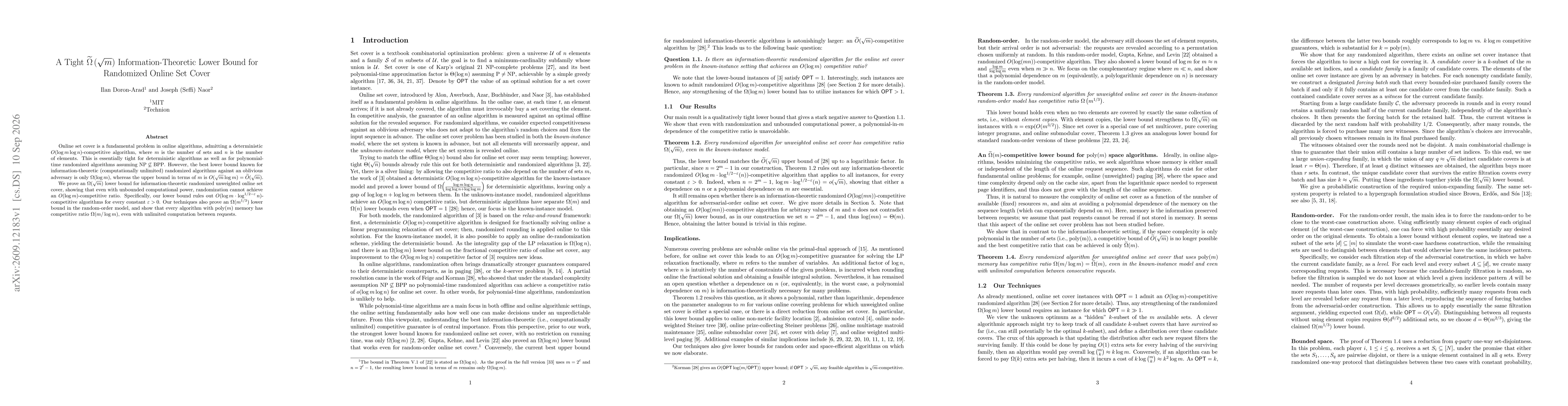 Thumbnail for A Tight $\widetilde Ω(\sqrt{m})$ Information-Theoretic Lower Bound for Randomized Online Set Cover