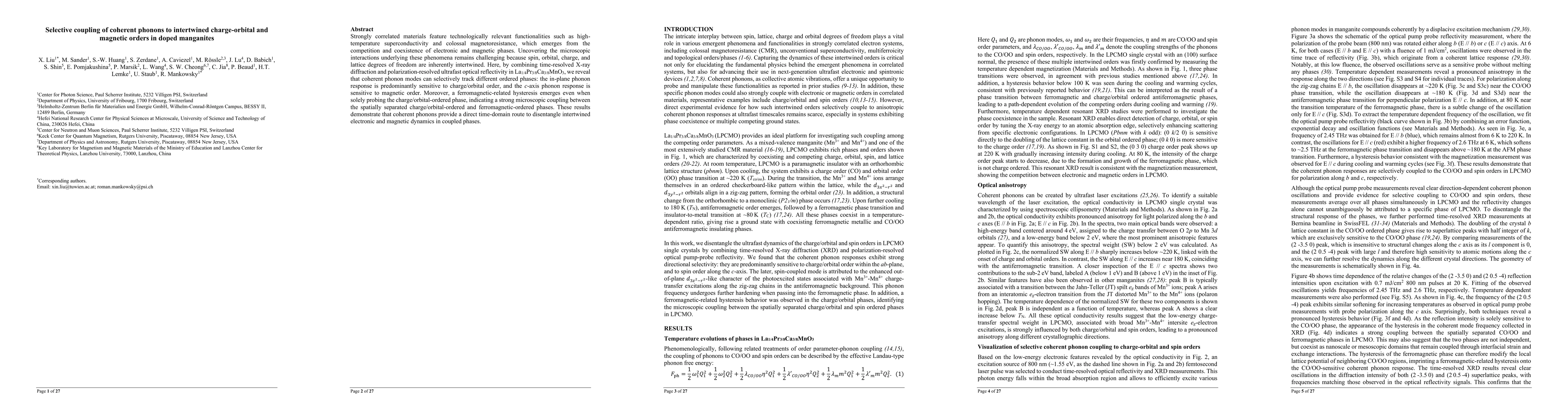Thumbnail for Selective coupling of coherent phonons to intertwined charge-orbital and magnetic orders in doped manganites