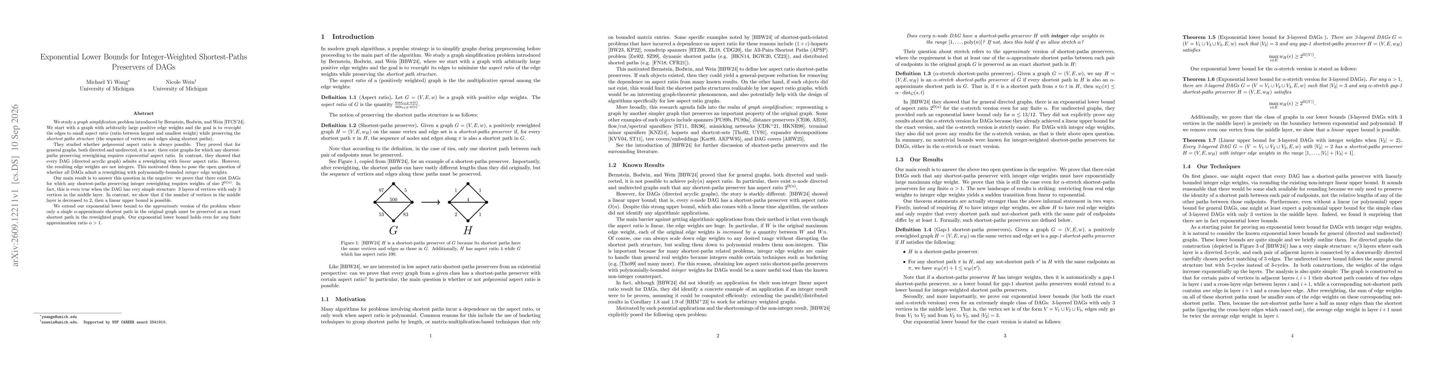 Thumbnail for Exponential Lower Bounds for Integer-Weighted Shortest-Paths Preservers of DAGs
