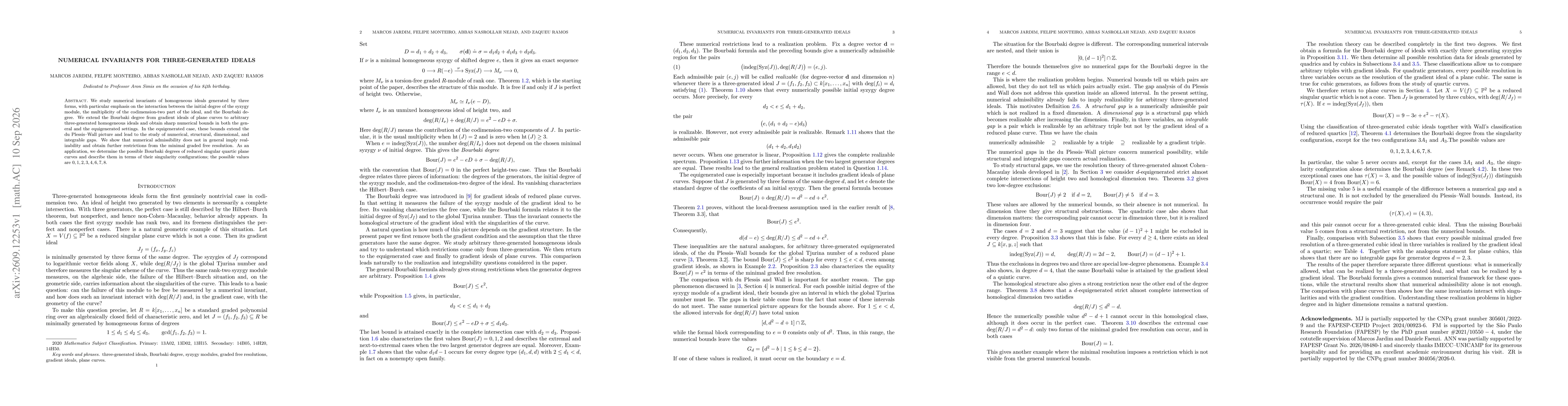 Thumbnail for Numerical invariants for three-generated ideals
