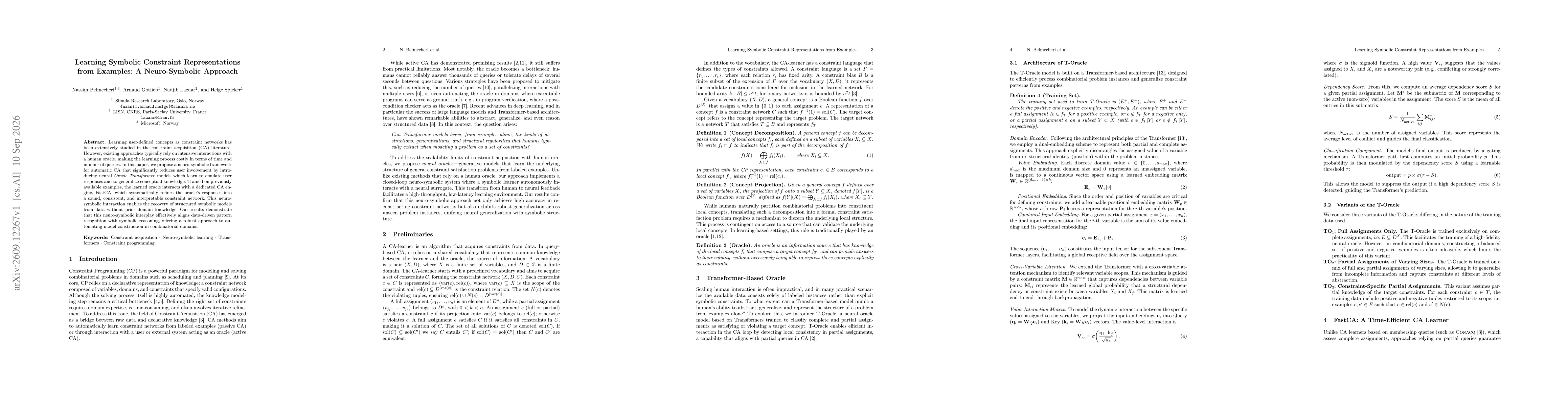 Thumbnail for Learning Symbolic Constraint Representations from Examples: A Neuro-Symbolic Approach