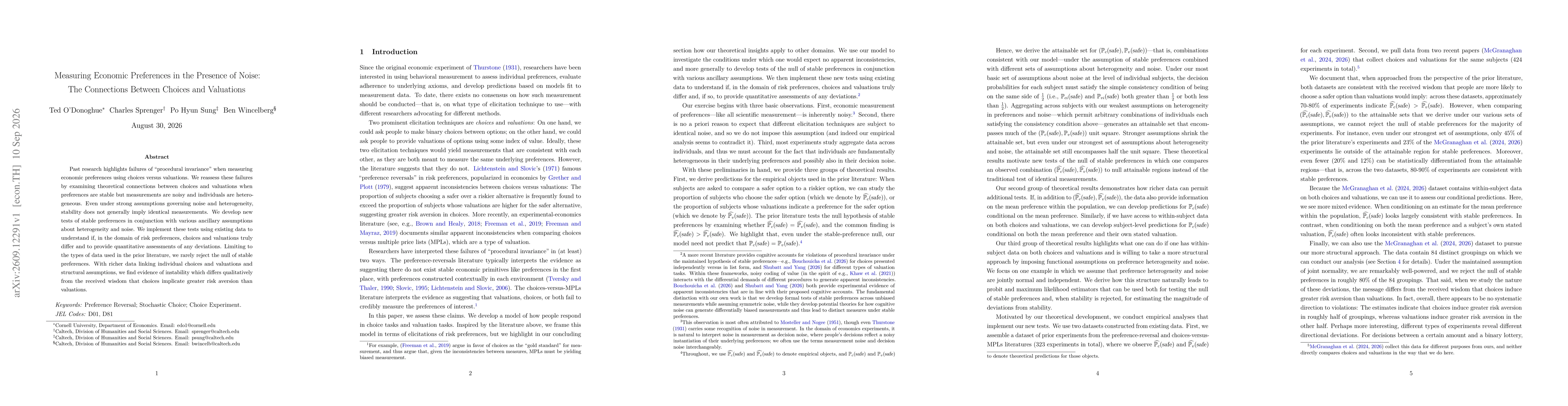Thumbnail for Measuring Economic Preferences in the Presence of Noise: The Connections Between Choices and Valuations