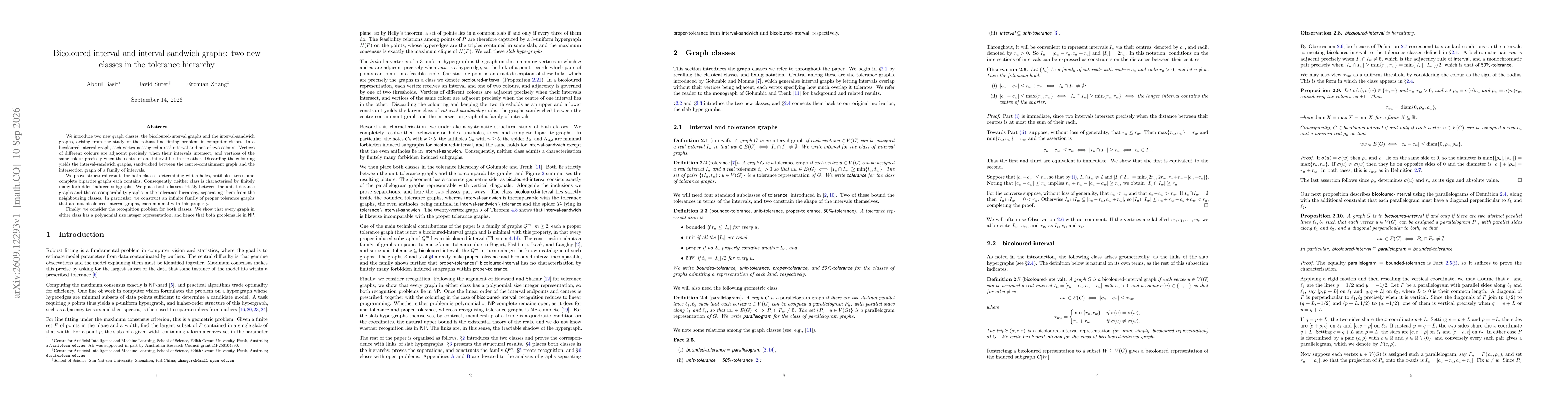 Thumbnail for Bicoloured-interval and interval-sandwich graphs: two new classes in the tolerance hierarchy