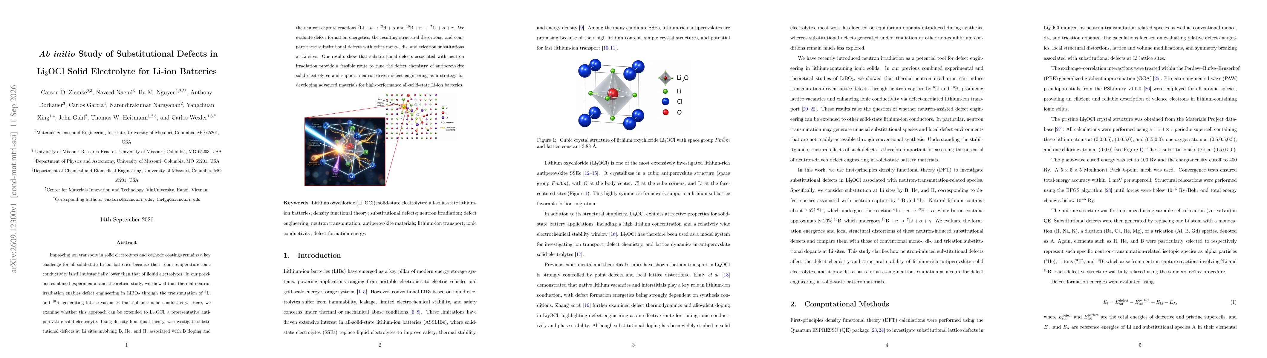 Thumbnail for $Ab$ $initio$ Study of Substitutional Defects in Li$_{3}$OCl Solid Electrolyte for Li-ion Batteries