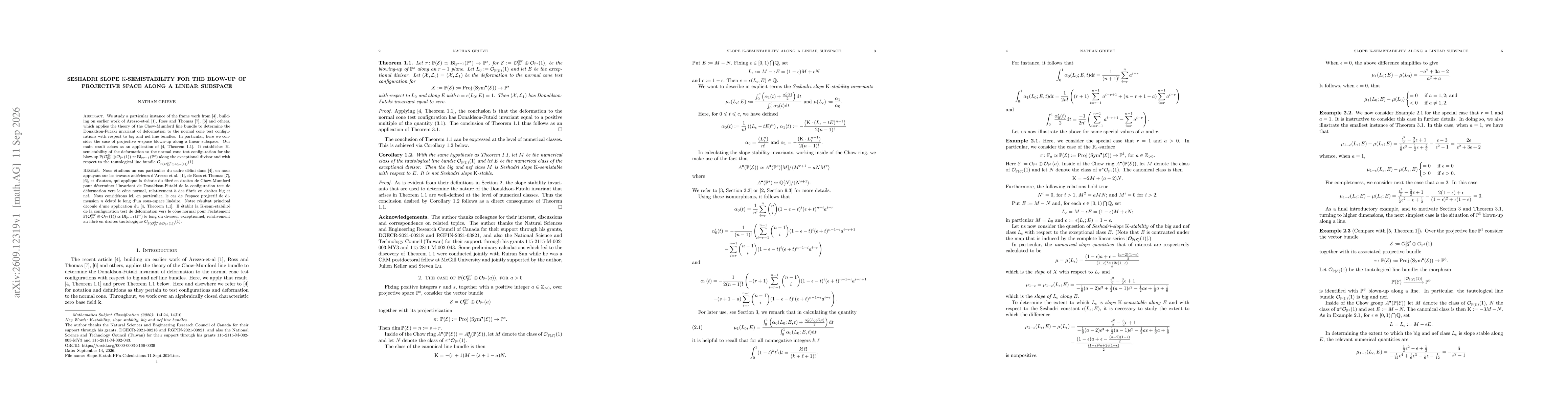 Thumbnail for Seshadri slope $\K$-semistability for the blow-up of projective space along a linear subspace