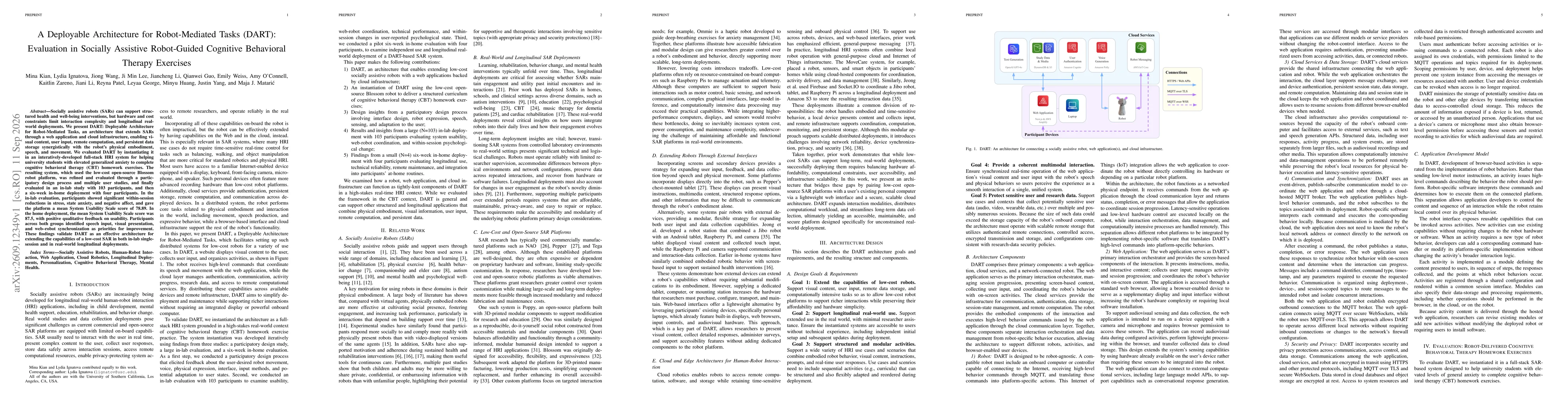 Thumbnail for A Deployable Architecture for Robot-Mediated Tasks (DART): Evaluation in Socially Assistive Robot-Guided Cognitive Behavioral Therapy Exercises
