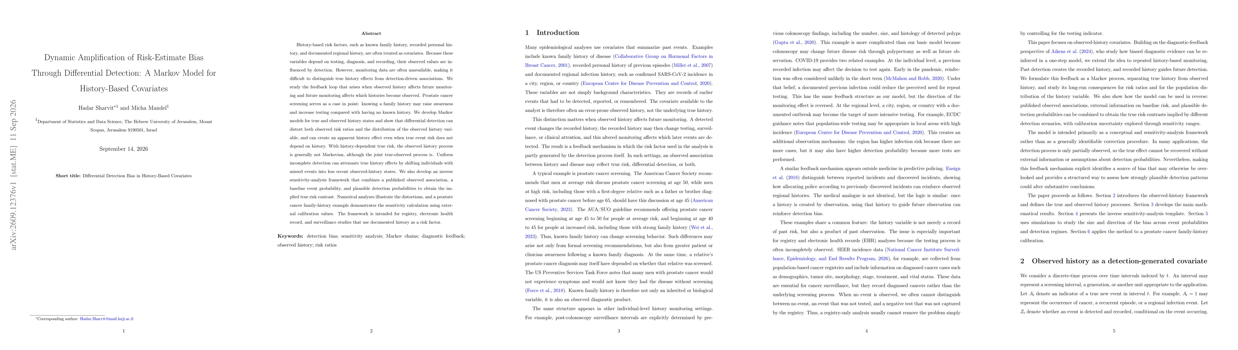 Thumbnail for Dynamic Amplification of Risk-Estimate Bias Through Differential Detection: A Markov Model for History-Based Covariates