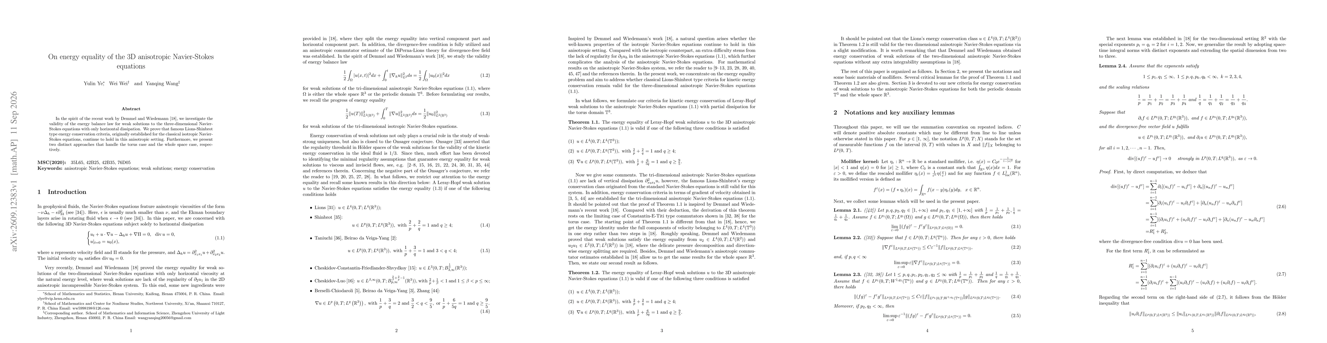 Thumbnail for On energy equality of the 3D anisotropic Navier-Stokes equations