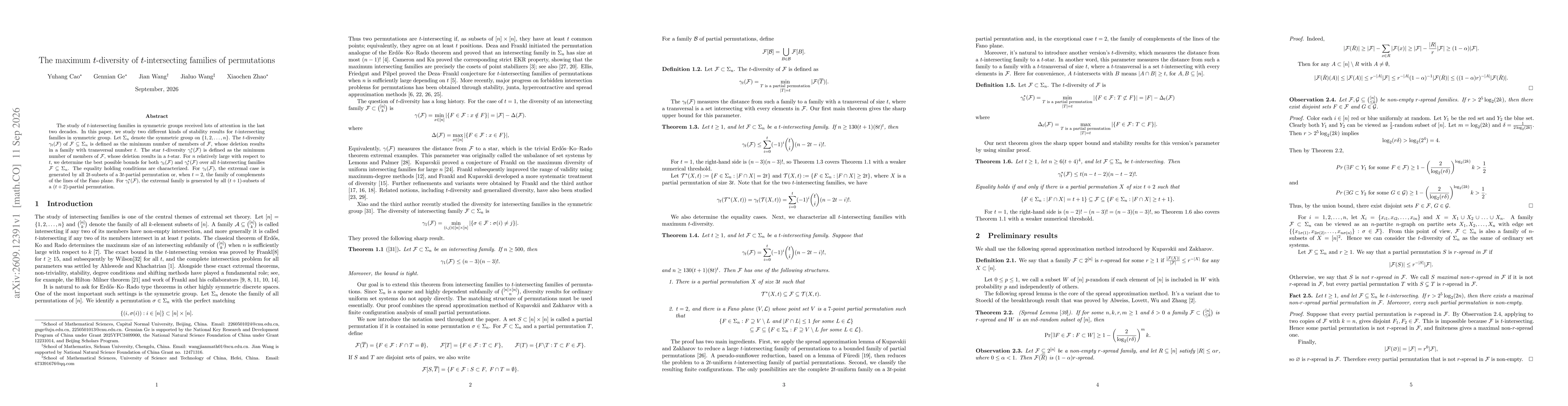 Thumbnail for The maximum $t$-diversity of $t$-intersecting families of permutations