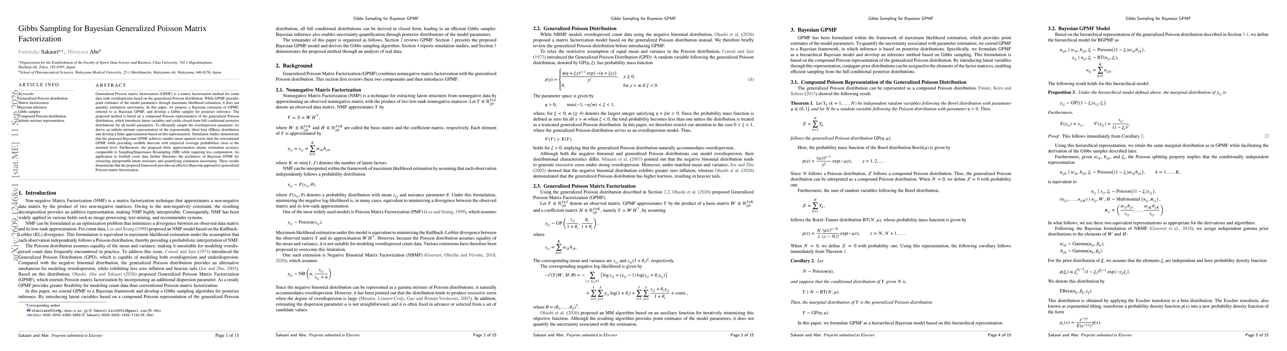 Thumbnail for Gibbs Sampling for Bayesian Generalized Poisson Matrix Factorization