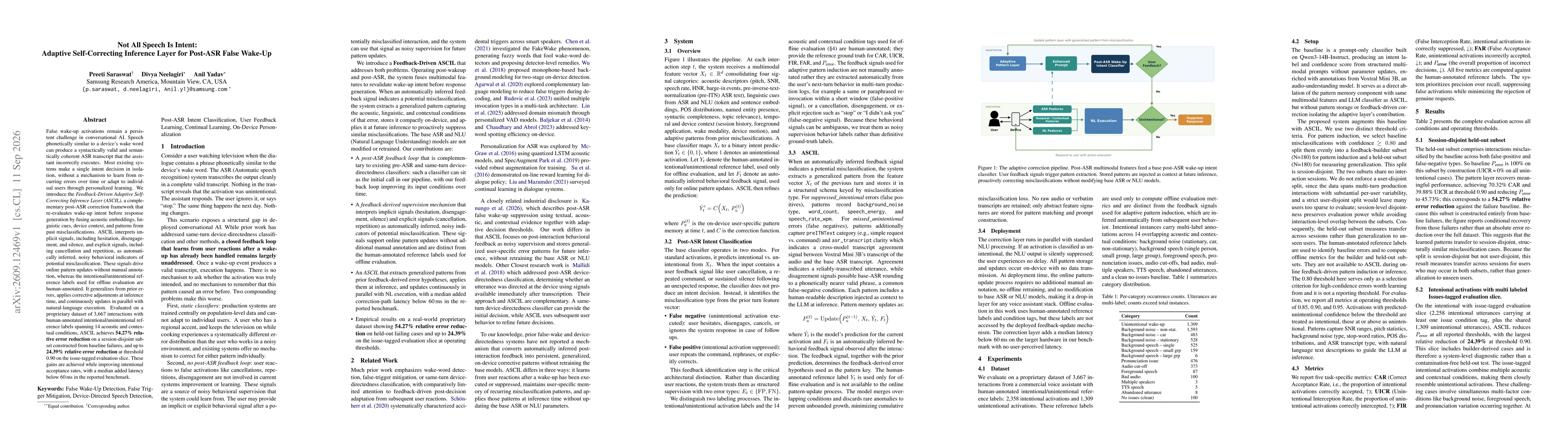 Thumbnail for Not All Speech Is Intent: Adaptive Self-Correcting Inference Layer for Post-ASR False Wake-Up