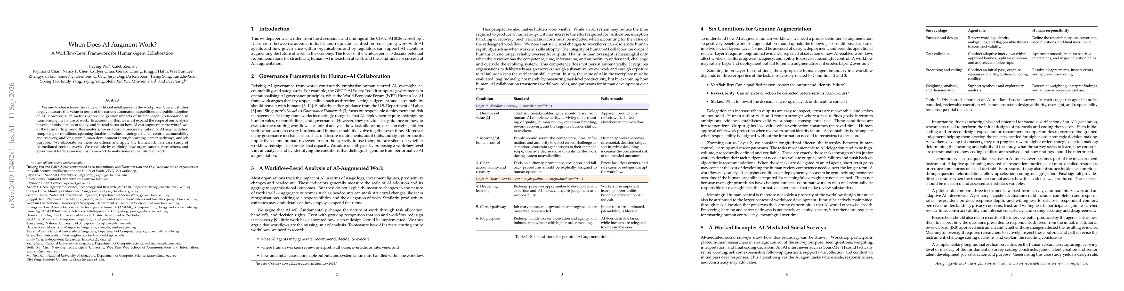 Thumbnail for When Does AI Augment Work? A Workflow-Level Framework for Human-Agent Collaboration