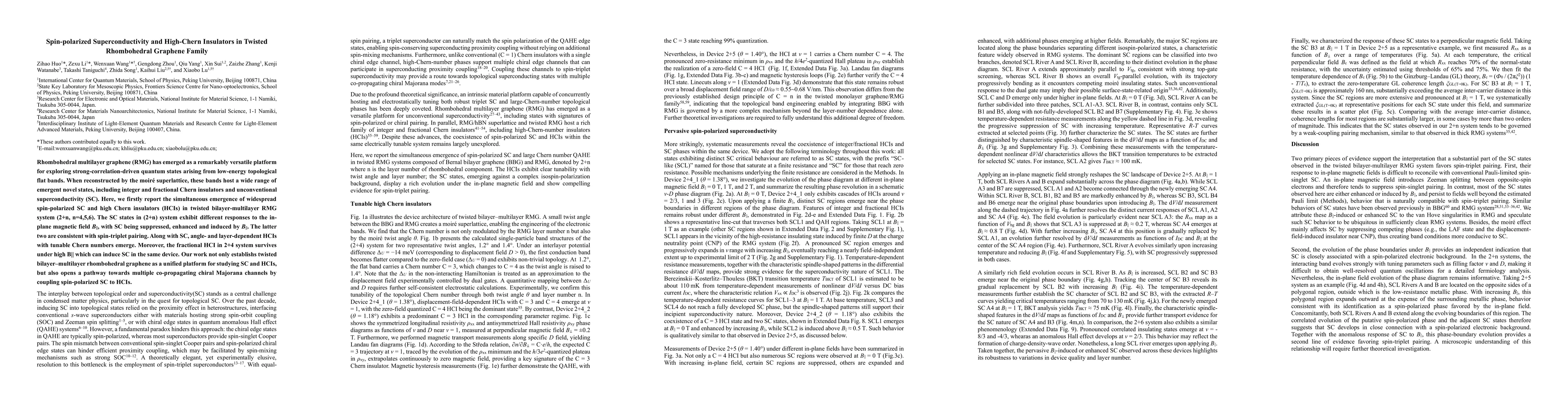 Thumbnail for Spin-polarized Superconductivity and High-Chern Insulators in Twisted Rhombohedral Graphene Family