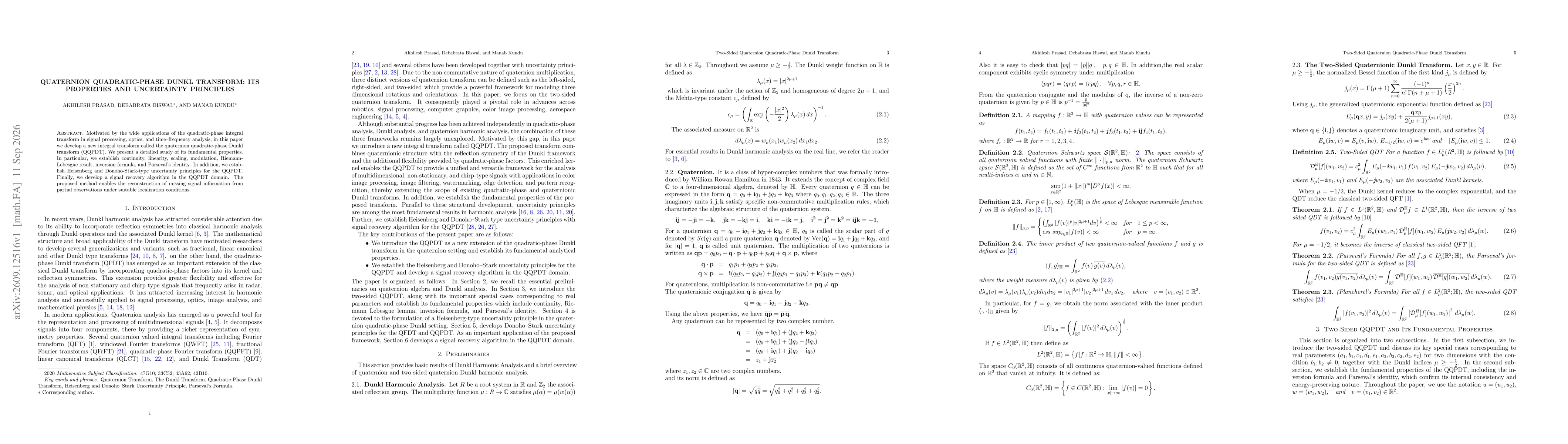 Thumbnail for Quaternion Quadratic Phase Dunkl Transform: Its Properties and Uncertainty Principle