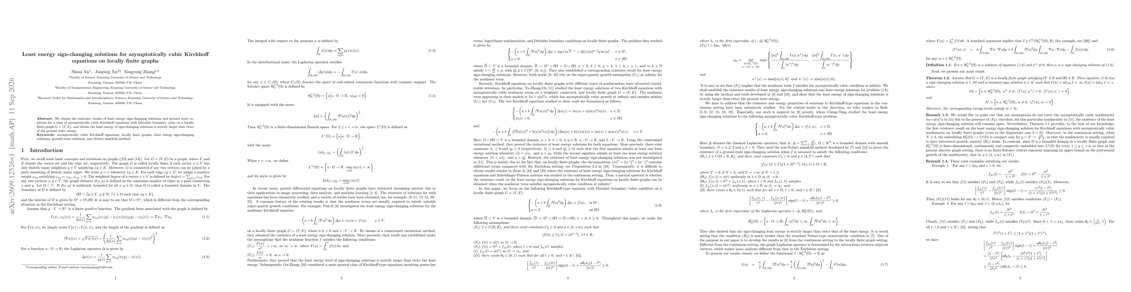 Thumbnail for Least energy sign-changing solutions for asymptotically cubic Kirchhoff equations on locally finite graphs