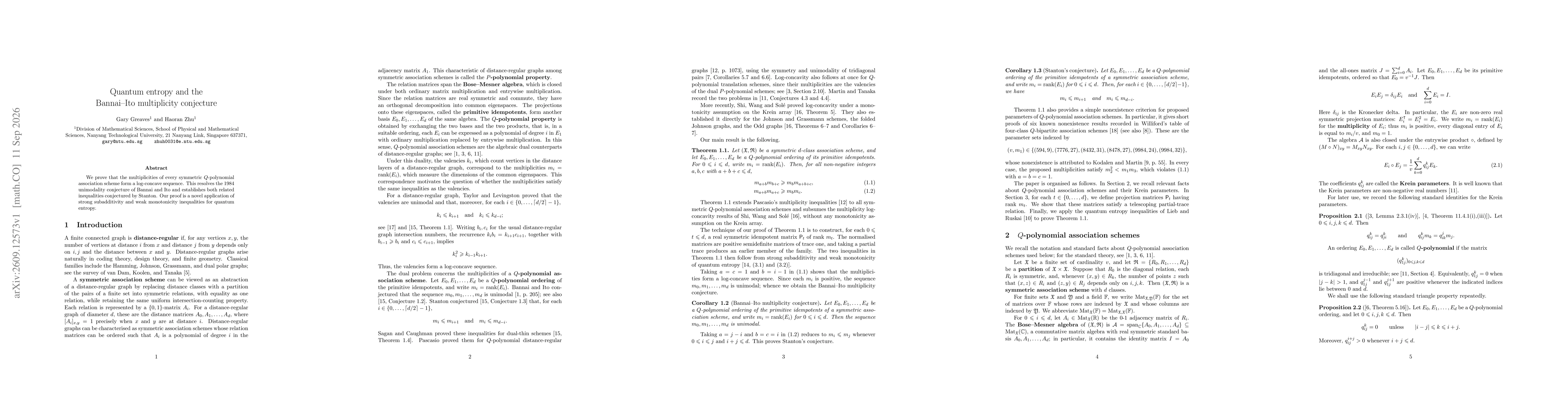 Thumbnail for Quantum entropy and the Bannai--Ito multiplicity conjecture