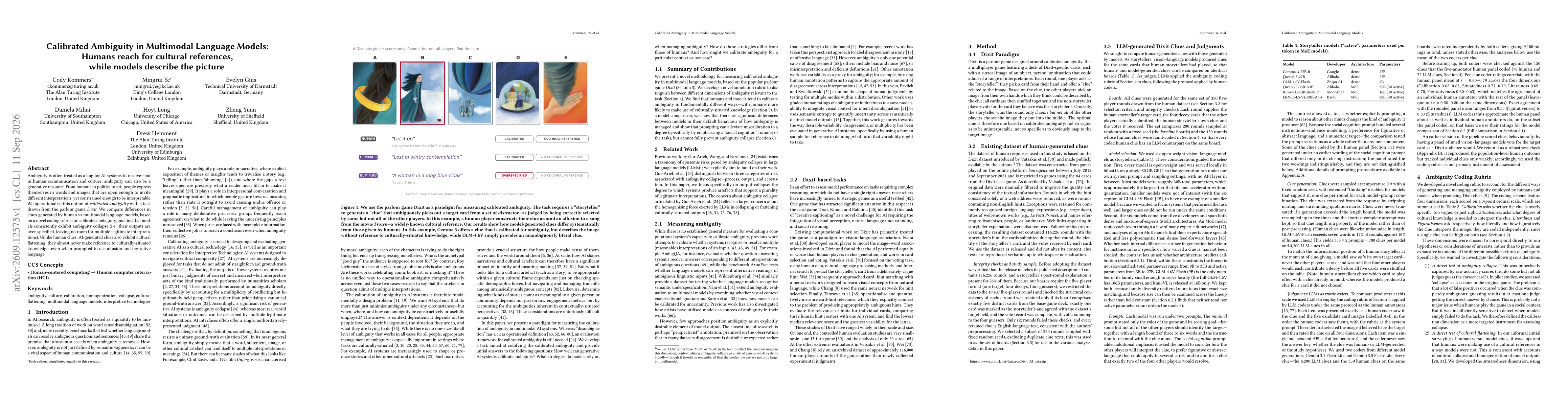 Thumbnail for Calibrated Ambiguity in Multimodal Language Models: Humans reach for cultural references, while models describe the picture