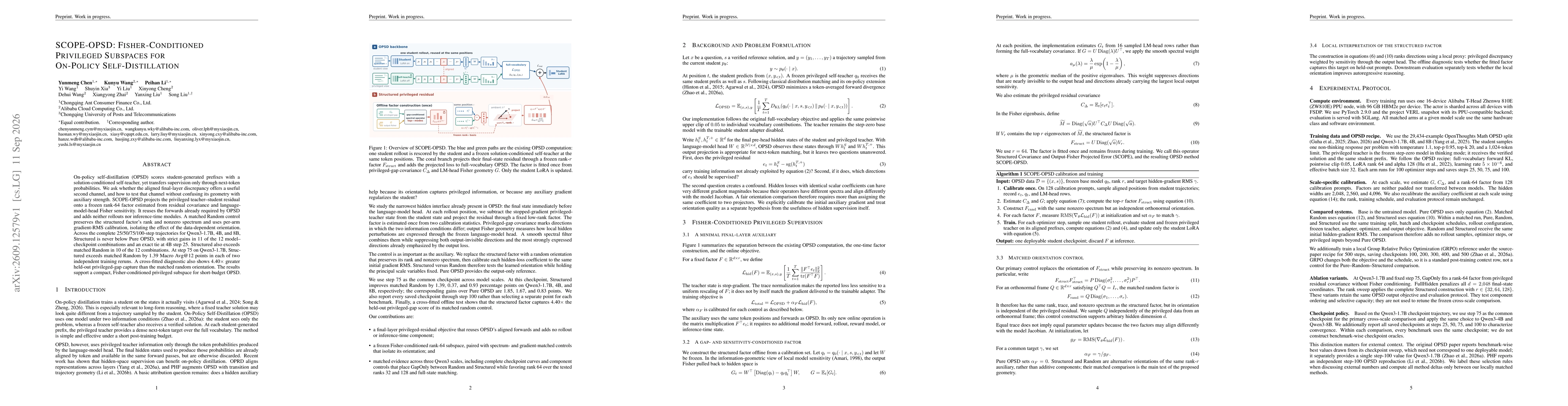 Thumbnail for SCOPE-OPSD: Fisher-Conditioned Privileged Subspaces for On-Policy Self-Distillation