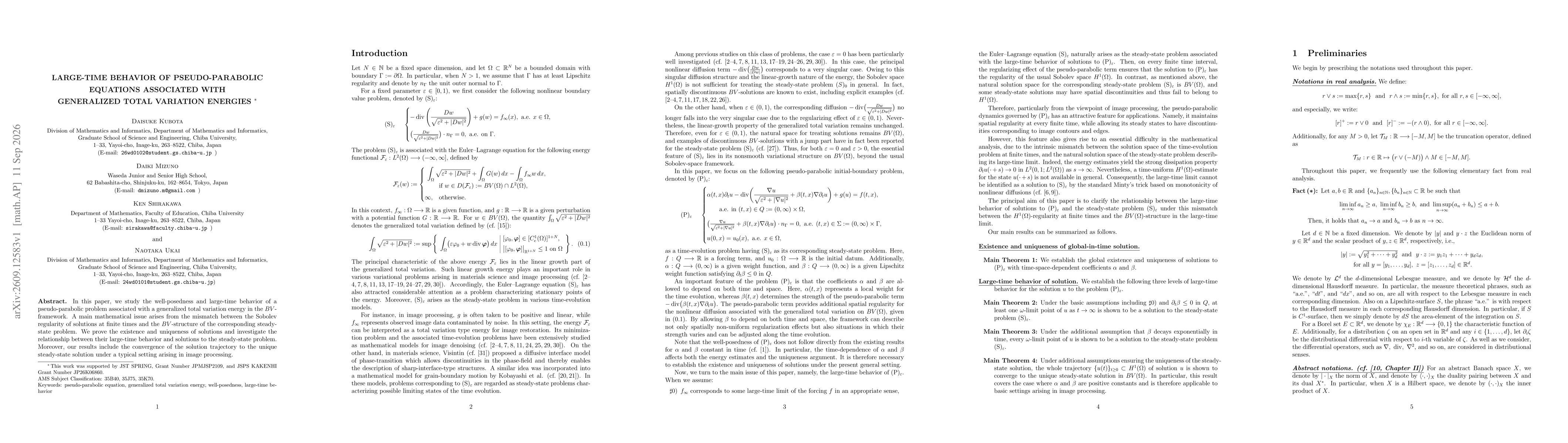Thumbnail for Large-Time Behavior of Pseudo-Parabolic Equations Associated with Generalized Total Variation Energies
