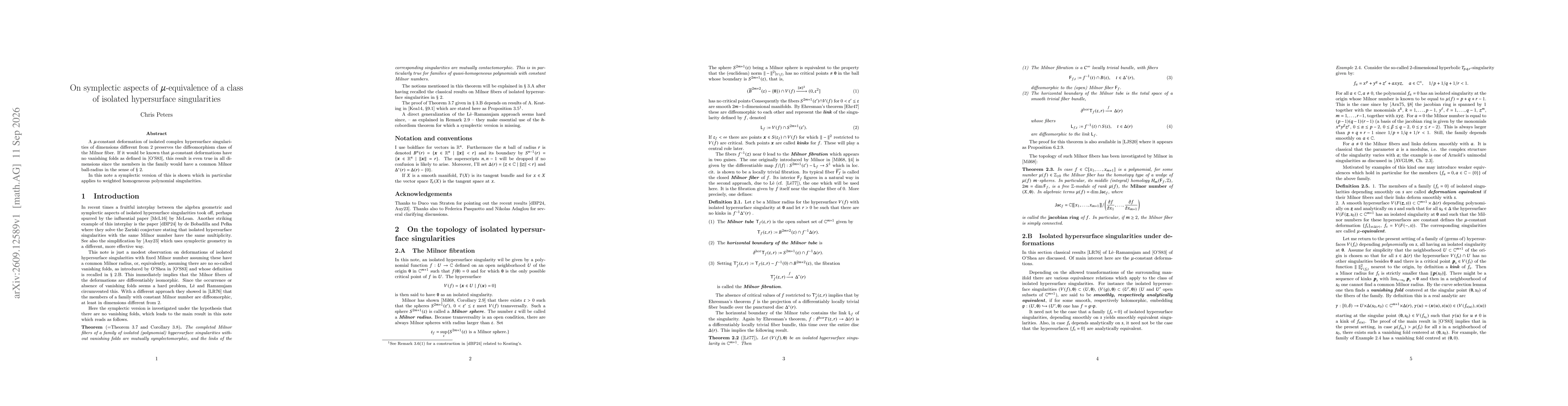 Thumbnail for On symplectic aspects of $μ$-equivalence of a class of isolated hypersurface singularities