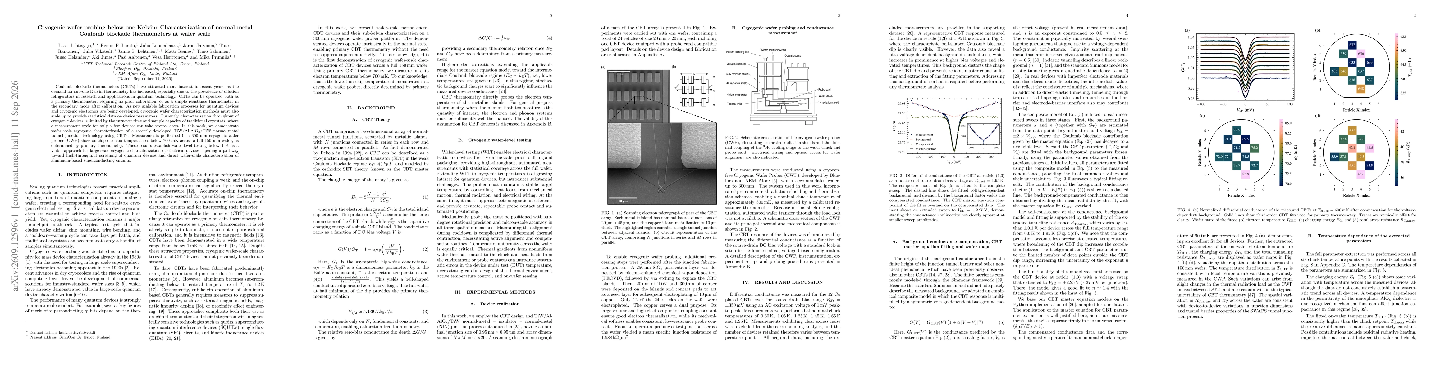 Thumbnail for Cryogenic wafer probing below one Kelvin: Characterization of normal-metal Coulomb blockade thermometers at wafer scale