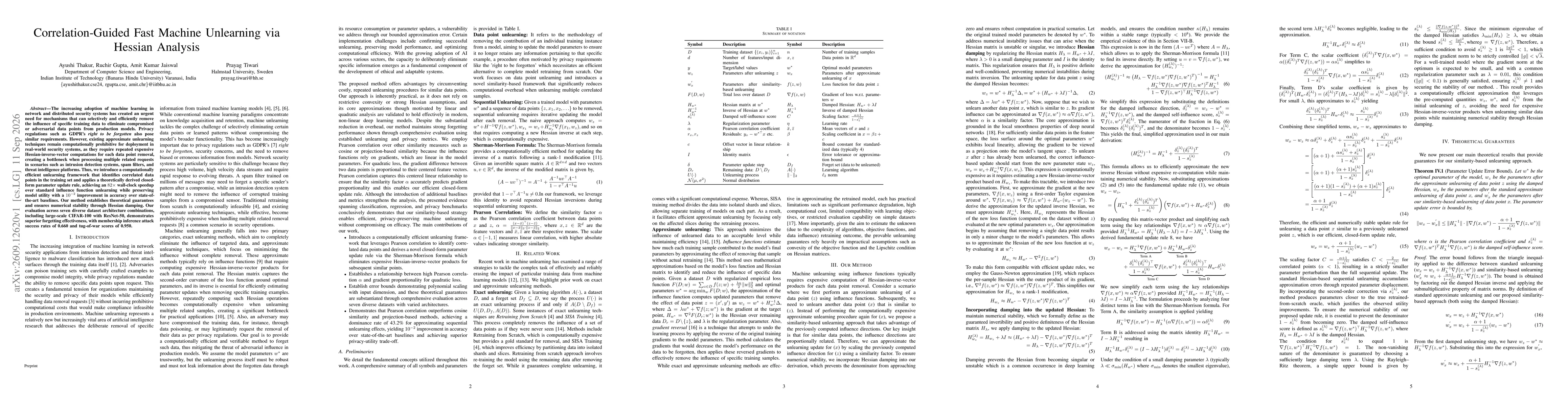 Thumbnail for Correlation-Guided Fast Machine Unlearning via Hessian Analysis