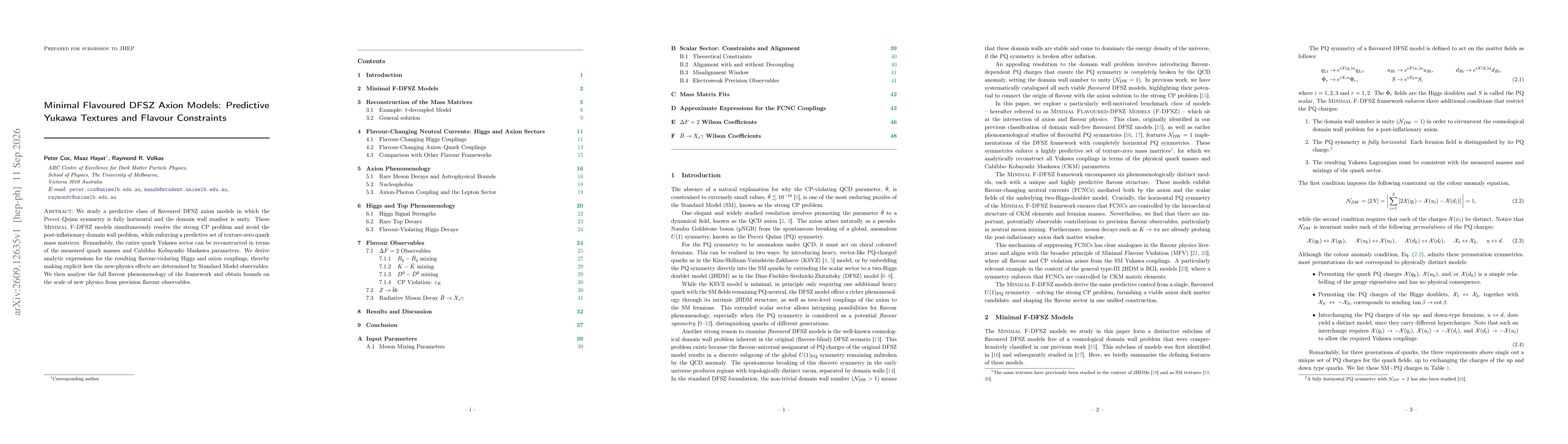 Thumbnail for Minimal Flavoured DFSZ Axion Models: Predictive Yukawa Textures and Flavour Constraints