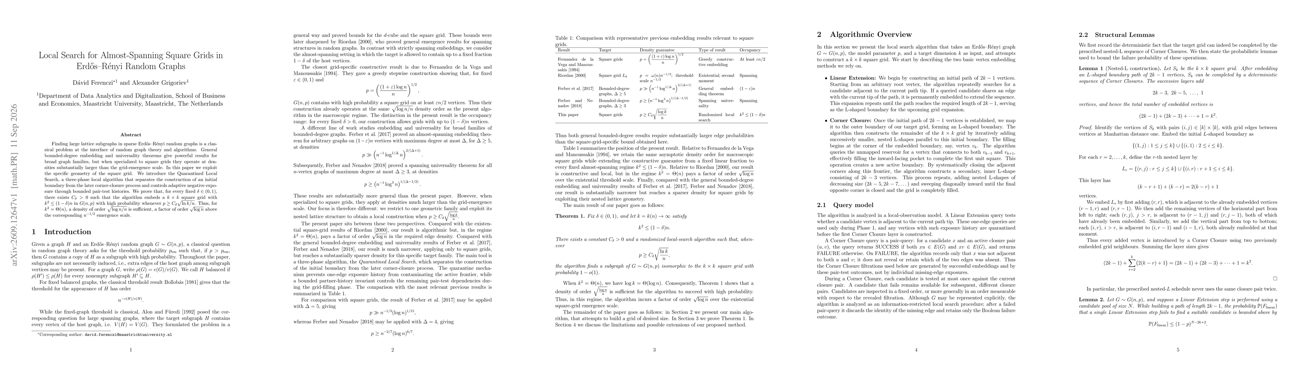 Thumbnail for Local Search for Almost-Spanning Square Grids in Erdős--Rényi Random Graphs