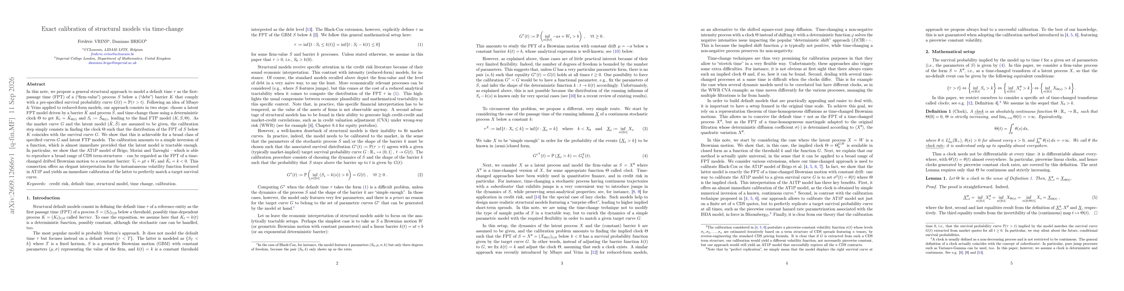 Thumbnail for Exact calibration of structural models via time-change