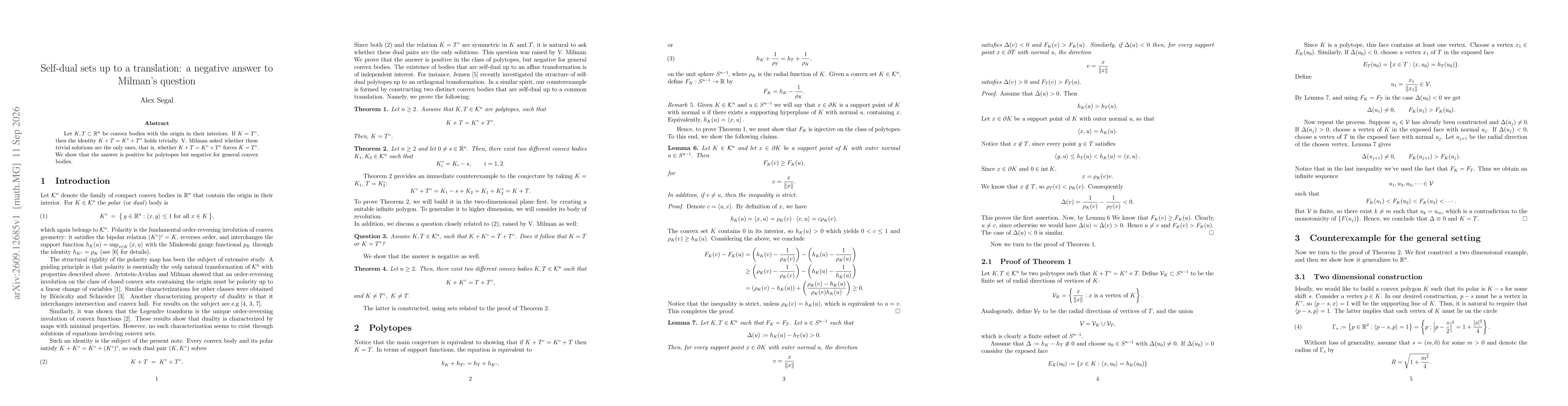 Thumbnail for Self-dual sets up to a translation: a negative answer to Milman's question