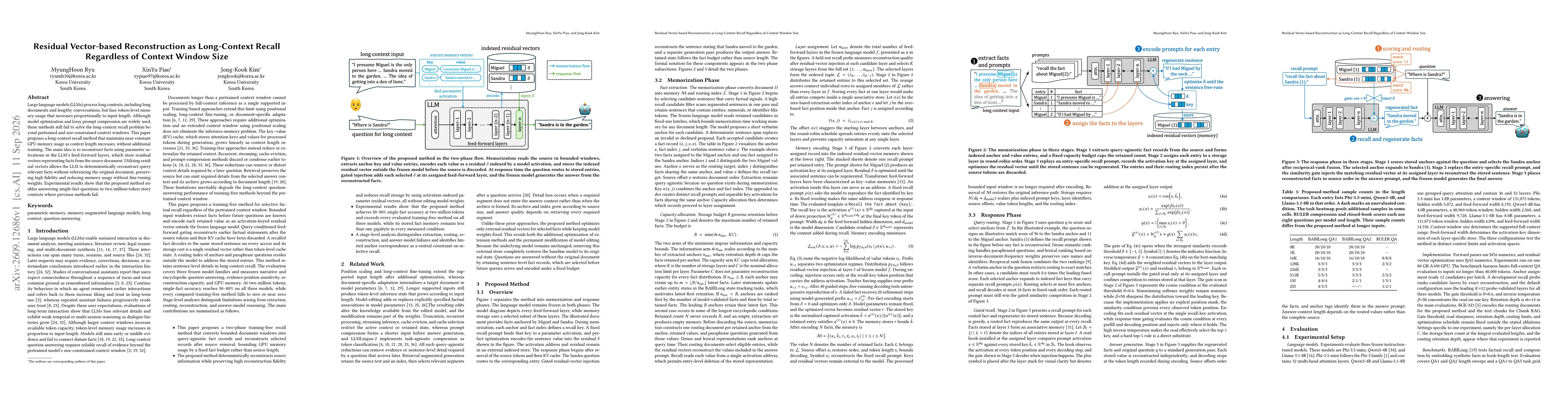 Thumbnail for Residual Vector-based Reconstruction as Long-Context Recall Regardless of Context Window Size