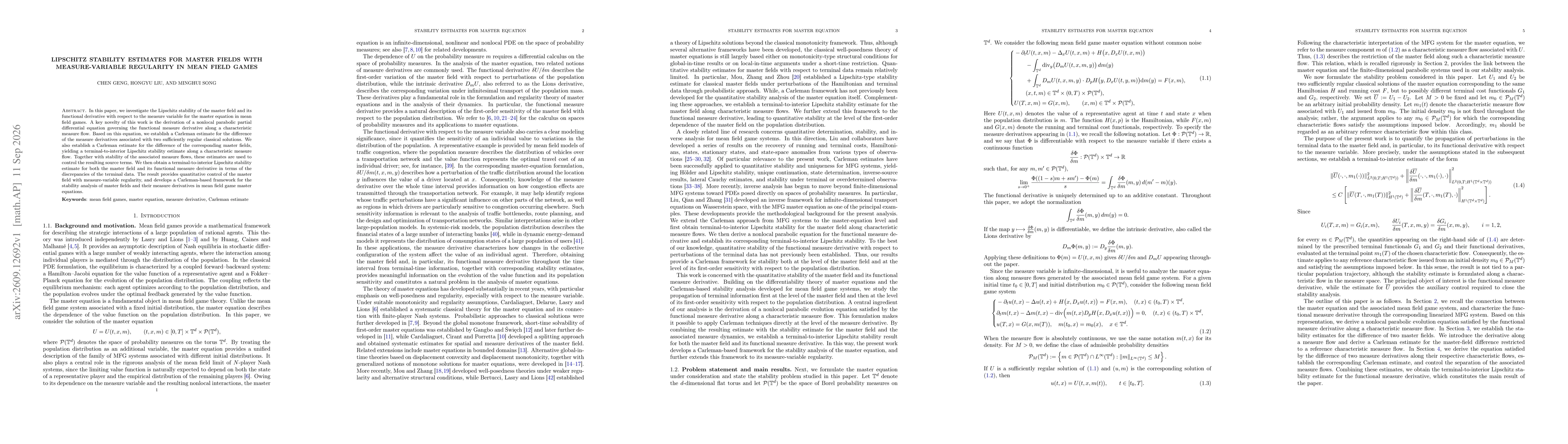 Thumbnail for Lipschitz Stability Estimates for Master Fields with Measure-Variable Regularity in Mean Field Games